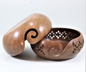 Handcrafted Eco-Friendly Round Wood Yarn Storage <b>Bowl</b> Unique Art Style Knitter's Handicraft Model Crafted Wooden <b>Bowl</b> - Product Image 3