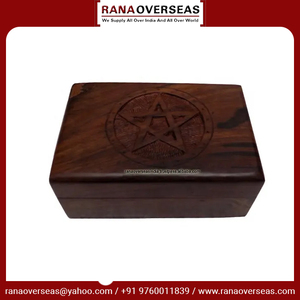 Boîte à bijoux en bois avec sculpture à la main de pentacle pour bracelet, collier et autres bijoux - Product Image 5