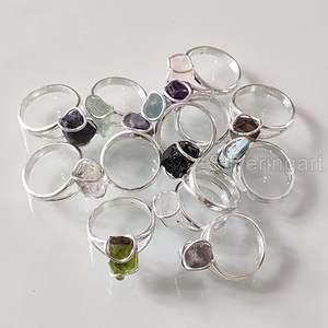 Rough <b>Stone</b> Jewelry Women's <b>Ring</b> Natural Turquoise Tourmaline Aquamarine Gemstone Statement Jewelry 925 Sterling <b>Silver</b> <b>Ring</b> - Product Image 3