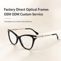 Montures de lunettes optiques œil de chat en acétate avec branches en métal, prêtes pour verres correcteurs, logo personnalisé, OEM, vente en gros 52 16 142
