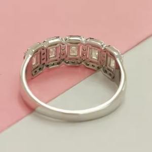 Original Moissanite Emerald Cut Diamond <b>Ring</b> Set 925 Solid Silver Bridal <b>Ring</b> Half Eternity Wedding Band Bezel Set Stylish - Product Image 5