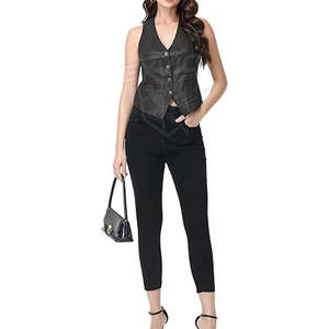 Veste en cuir pour femme sans manches, coupe ajustée, vêtements décontractés, design personnalisé, veste en cuir pour femme - Product Image 4