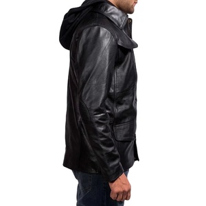 Veste en cuir pour homme avec poches avant, capuche décorative, veste en cuir de mouton personnalisée pour homme, veste en cuir matelassée 2026 - Product Image 3