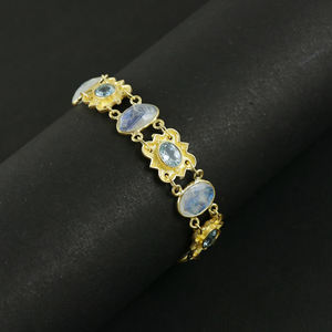 <b>Silver</b> Export House Gold Plated Rainbow Moonstone And Blue Topaz <b>Bracelet</b> for Women-Trendy Jewelry Rajasthan for Party - Product Image 1