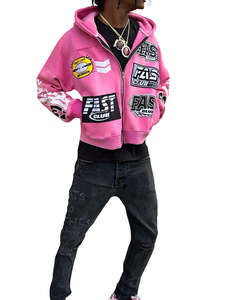 Premium Custom Men's Acid Wash French Terry Zip-Up Hoodies Oversized Boxy Heavyweight Cropped Streetwear in Custom Colors - Product Image 5