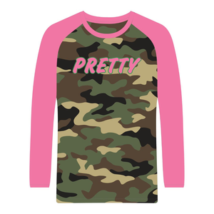T-shirt à manches longues Raglan Camo Pretty Girl, vêtements de sororité grecque, tee-shirt rose et vert pour femmes, vêtements de sororité universitaire, vêtements grecs - Product Image 5