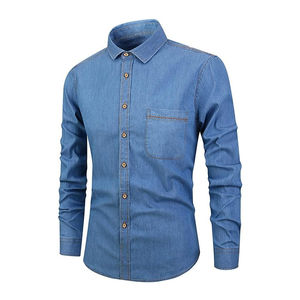 Chemise en jean décontractée sur mesure fabriquée en usine, manches longues, prix de gros, chemise en jean en coton surdimensionnée et tendance - Product Image 1