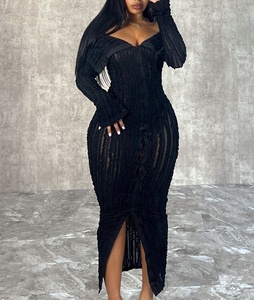 2025 più recenti modelli di vendita calda vestito da donna modesto Hallow Out maglieria abito da sera senst Wave Pattern abito a maniche lunghe - Product Image 2