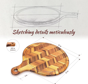 เขียงไม้สักสำหรับหั่นผัก เนื้อสัตว์ เขียงกลมขนาดใหญ่สำหรับชีส เขียงไม้ตกแต่งสำหรับเสิร์ฟอาหารในครัว ทำจากไม้กระถินเทศ - Product Image 2