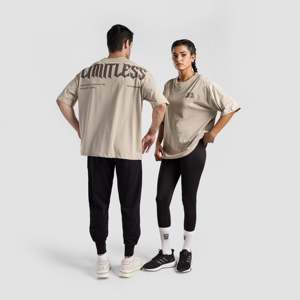 T-shirt de gymnastique unisexe en coton respirant beige surdimensionné GA Limitless pour toutes les saisons - Product Image 1
