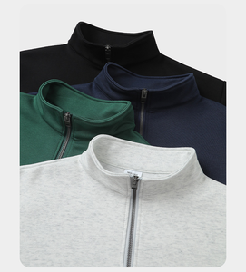 Bangladesh China Factory Price Custom Logo Embroidery 320g stand collar loose fit unisex <b>half</b>-<b>zip</b> <b>men</b> <b>sweatshirt</b> - Product Image 1