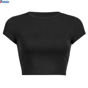 Nouveaux T-shirts imprimés pour femmes, crop top d'été en coton uni, t-shirts graphiques pour femme, baby tees à manches courtes, col rond, décontractés - Product Image 5