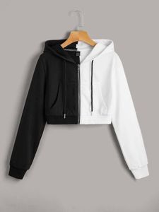 후드 여성 대비 컬러 얼굴 풀오버 후드 자르기 운동복 긴 소매 풀오버 까마귀 겨울 가을 Tumblr 짧은 - Product Image 2
