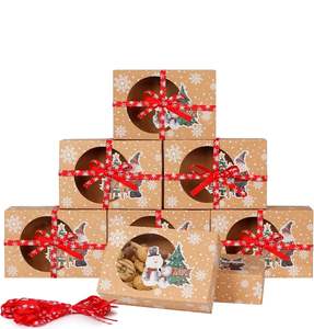 Cajas de Panadería Kraft de Grado Alimenticio Más Vendidas con Papel Encerado y Cintas, Cajas para Galletas Navideñas con Ventana, Caja de Regalo con Ventana - Product Image 2