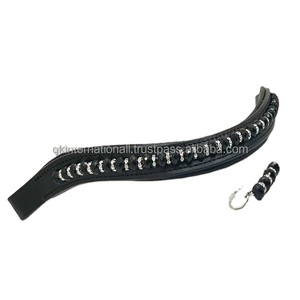 Bande de sourcils de dressage de cristaux noirs et de perles en cuir véritable noir bande de sourcils de cheval bande de sourcils en cristal noir personnalisé - Product Image 1