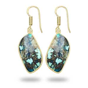 Venta al por mayor de aretes colgantes de azurita chapados en oro, joyería clásica para el cuerpo, estilo boda, idea de regalo moderna para mujer - Product Image 3