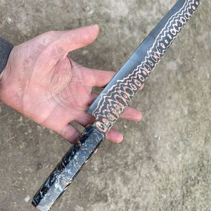 Cuchillo de Camping de Acero de Damasco y Cobre con Mango de Aluminio, Cuchilla Afilada para Cortar Pechuga de Res y Pan - Product Image 1