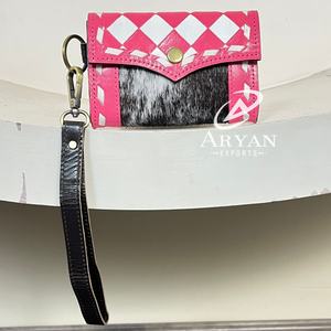 Porte-monnaie en cuir de vache véritable à motif à carreaux, pièce de créateur, style western, petit portefeuille, porte-cartes pour femmes, vente en gros - Product Image 1