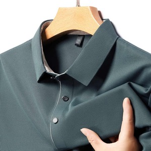 Moda de verano informal para hombres Polos nueva camiseta de tela Tery transpirable de manga corta diseño de solapa patrón sólido no tejido - Product Image 4