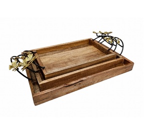 Beau plateau de service à cadre rond en bambou avec poignée pour ustensiles de restauration Vaisselle basse quantité minimale de commande en bois - Product Image 3