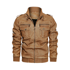 Veste réversible coupe-vent en cuir véritable marron bronzé personnalisée pour motard pour homme - Product Image 5