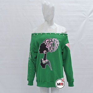 Sudaderas bordadas con hombros descubiertos para mujer, manga larga con diamantes de imitación, Tops cortos de gran tamaño, sudadera con diamantes de imitación para mujer - Product Image 1
