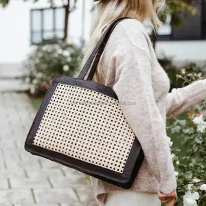 Sac fourre-tout en cuir véritable de très haute qualité et luxueux, sac à main d'été en sangle de canne en rotin pour femmes du Vietnam