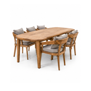 Ensemble de salle à manger de jardin en bois massif de qualité supérieure avec fauteuils rembourrés beiges pour villa, patio, complexe hôtelier et espaces de vie extérieurs - Product Image 3