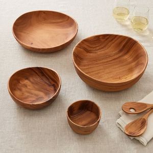 Bol rond en bois de manguier de couleur naturelle fait à la main en gros pour la salade servant des aliments bol à pâte vaisselle plats et assiettes - Product Image 2