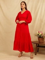 Sanash Collections : Rehaussez votre style avec la collection vintage – Robe décontractée rouge longue et droite pour femme, personnalisable et lavable