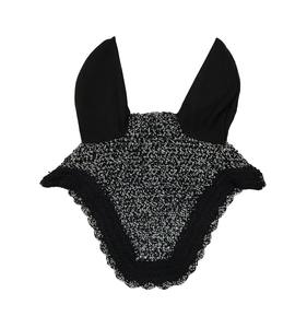 Voile anti-mouches pour cheval noir et gris, rembourré en crochet, de haute qualité, avec protège-oreilles noirs, bonnet équestre fait main pour l'équitation, l'entraînement et les concours - Product Image 1