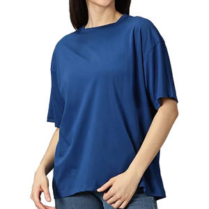 Camisetas de gran tamaño con cuello redondo de media manga de alta calidad para mujer, camisetas sólidas de talla grande con logotipo de verano informal para mujer - Product Image 1