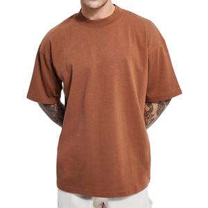 Camiseta de gran tamaño con cuello redondo y hombros caídos para hombre, ropa de calle de cuello extendido, Camiseta de algodón 100% para hombre - Product Image 1