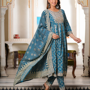 Traditional Indian Designer Ethnic <b>Wardrobe</b> Kurtis Pant With Dupatta Set Latest Collection <b>Mirror</b> Work for Womens and Girls - Product Image 2