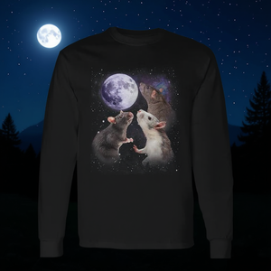 T-shirt a maniche lunghe con stampa grafica Rats Howling At The Moon, unisex, girocollo, per adulti - Product Image 3