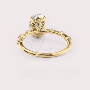 Anillo de Compromiso con Diamante Cultivado en Laboratorio, Corte Ovalado, Certificado por IGI, con Banda de Diamantes con Acentos de Bisel en Oro Amarillo/Blanco y Rosado de 14K - Product Image 4
