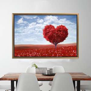 Impression sur toile Heart Tree : Art mural moderne en verre trempé, toile encadrée dorée - Product Image 1