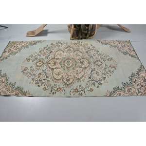 "Tapis Vintage en Laine Turque 3.7X7.5 pieds Grande Surface Bleu Beige Patchwork Jacquard Latex Support Rectangle Couloir Motif" - Product Image 3