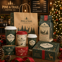 Coffret cadeau de Noël personnalisé AT PACK avec sacs à café, tasses, gobelets, sacs fourre-tout, boîtes et fournitures de café de marque pour les fêtes