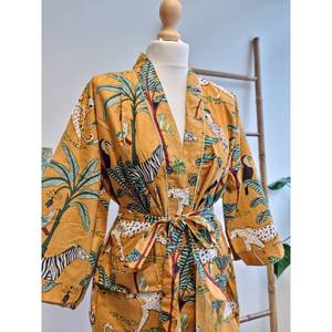 Robe en coton imprimée à la main, style kimono indien, robe de détente bohème, vêtement de loisirs respirant - Product Image 3