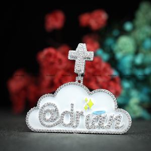 Collar con Colgante de Moissanita Personalizado Estilo Hip Hop, con Incrustaciones de Diamantes Simulados, Pasa la Prueba de Diamantes, Plata de Ley 925, Esmalte, con Nombre, para Hombre y Mujer - Product Image 4