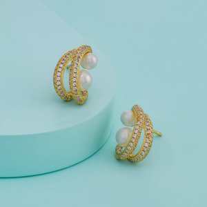 Pendientes Clásicos de Moda Religiosos y Étnicos 192854 con Patrón Geométrico y Borlas de Aleación, Circonita y Perla Ámbar para Bodas y Fiestas - Product Image 1