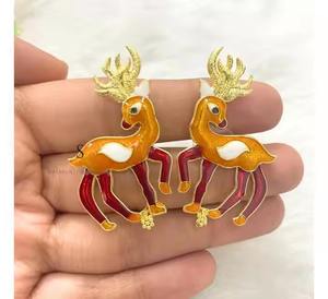 Trendy Design Women's Brass Deer Chandelier <b>Earrings</b> <b>Jhumkas</b> Studs for Wedding Party Birthday Celebrations - Product Image 2