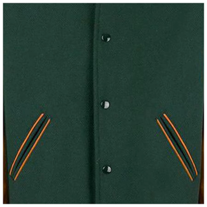 แจ็คเก็ตวาร์ซิตี้สีเขียวและสีน้ำตาลสำหรับผู้ชาย แขนเสื้อหนังเทียม แจ็คเก็ตบอมเบอร์แบบคลาสสิกสำหรับผู้ชาย - Product Image 4