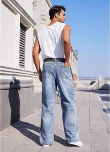 Baggy pour homme, pantalon droit, léger, mi-ample, jambe large, style hip hop, déchiré, décontracté, style streetwear - Product Image 4