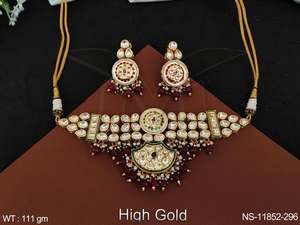 ชุบทองสูงแฟนซีสไตล์ปาร์ตี้สวมใส่ที่สวยงาม Kundan หินออกแบบ Kundan เครื่องประดับสั้นเค้นคอสไตล์สร้อยคอชุด - Product Image 3