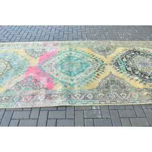 Alfombra Turca Vintage de 4.9x12.8 pies, Alfombra de Lana Azul con Diseño de Puntos - Product Image 3