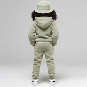 Ensemble de survêtement décontracté en coton pour bébé garçon, taille plus, à capuche, uni, élégant, deux pièces, pour l'hiver - Product Image 2
