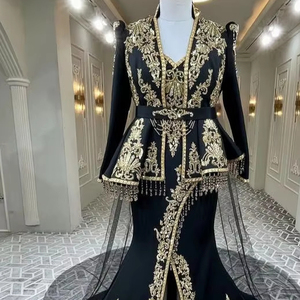 Karakou Traditionnel Algérien 2025 – Veste Noire et Robe Karakou avec Perles de Verre Brodées Dabka sur Tissu Velours - Product Image 1