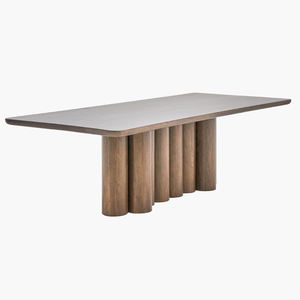 Mesa de Comedor de Cocina con Base Redonda de Madera de Acacia Sólida, Diseño Único Hecho a Mano, Acabado Marrón Oscuro, Bordes Superiores Torneados - Product Image 1
